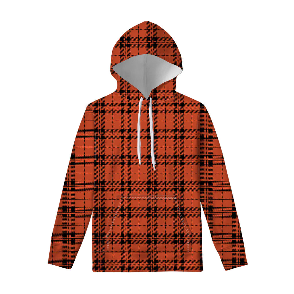 Orange And Black Tartan Pattern Print Pullover Hoodie