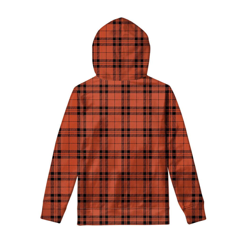 Orange And Black Tartan Pattern Print Pullover Hoodie