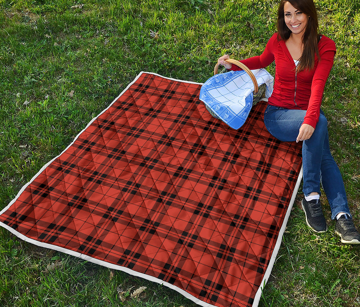 Orange And Black Tartan Pattern Print Quilt
