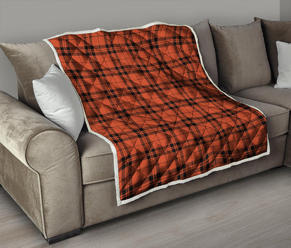 Orange And Black Tartan Pattern Print Quilt