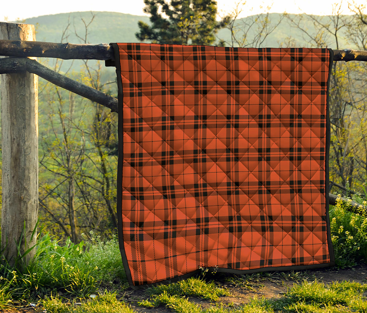 Orange And Black Tartan Pattern Print Quilt