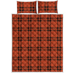 Orange And Black Tartan Pattern Print Quilt Bed Set