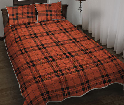 Orange And Black Tartan Pattern Print Quilt Bed Set