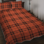 Orange And Black Tartan Pattern Print Quilt Bed Set