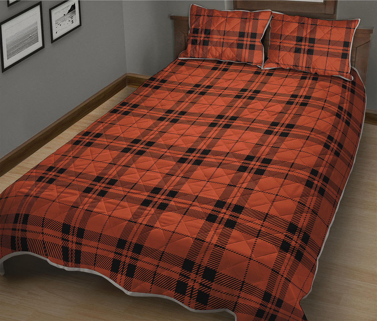 Orange And Black Tartan Pattern Print Quilt Bed Set