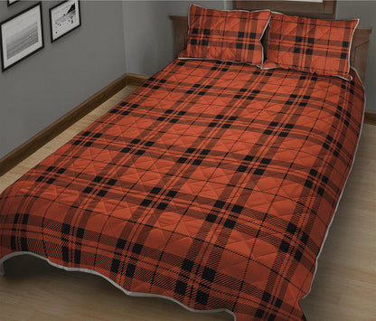 Orange And Black Tartan Pattern Print Quilt Bed Set