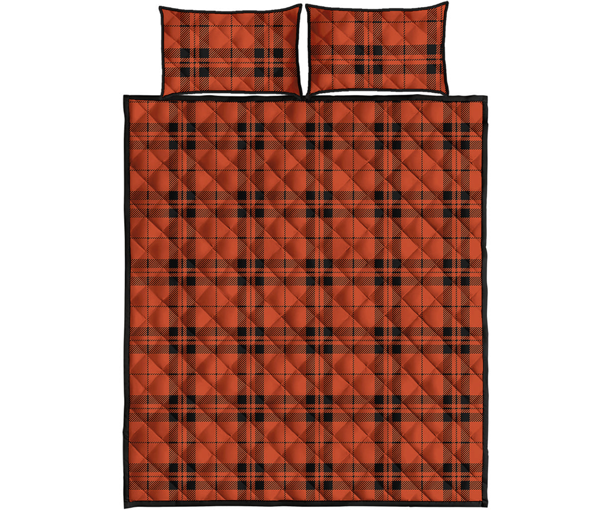 Orange And Black Tartan Pattern Print Quilt Bed Set