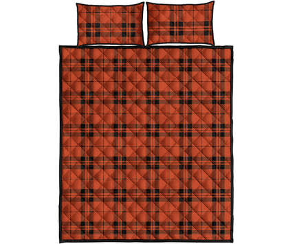 Orange And Black Tartan Pattern Print Quilt Bed Set