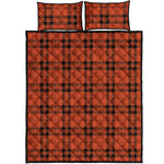 Orange And Black Tartan Pattern Print Quilt Bed Set