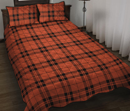 Orange And Black Tartan Pattern Print Quilt Bed Set