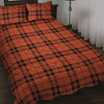 Orange And Black Tartan Pattern Print Quilt Bed Set