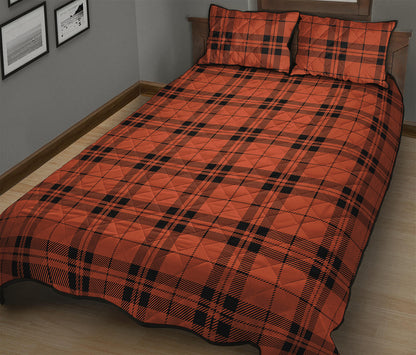 Orange And Black Tartan Pattern Print Quilt Bed Set