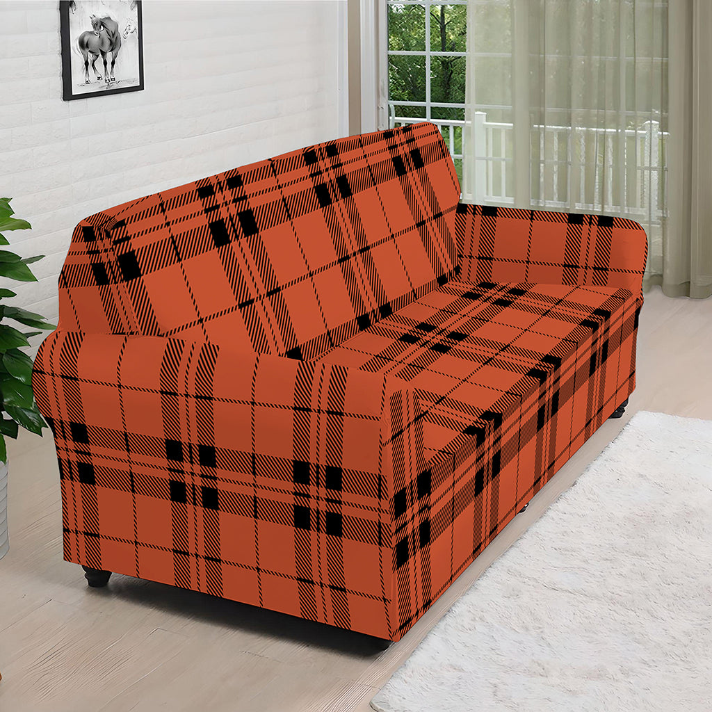 Orange And Black Tartan Pattern Print Sofa Cover