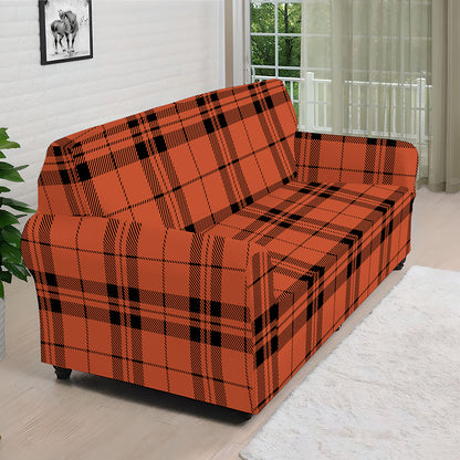Orange And Black Tartan Pattern Print Sofa Cover