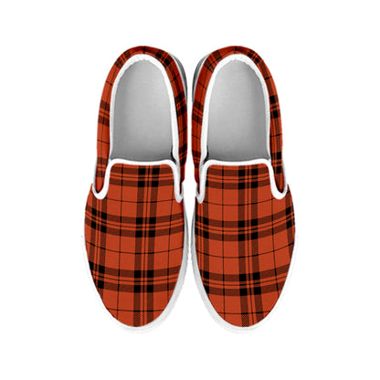 Orange And Black Tartan Pattern Print White Slip On Shoes
