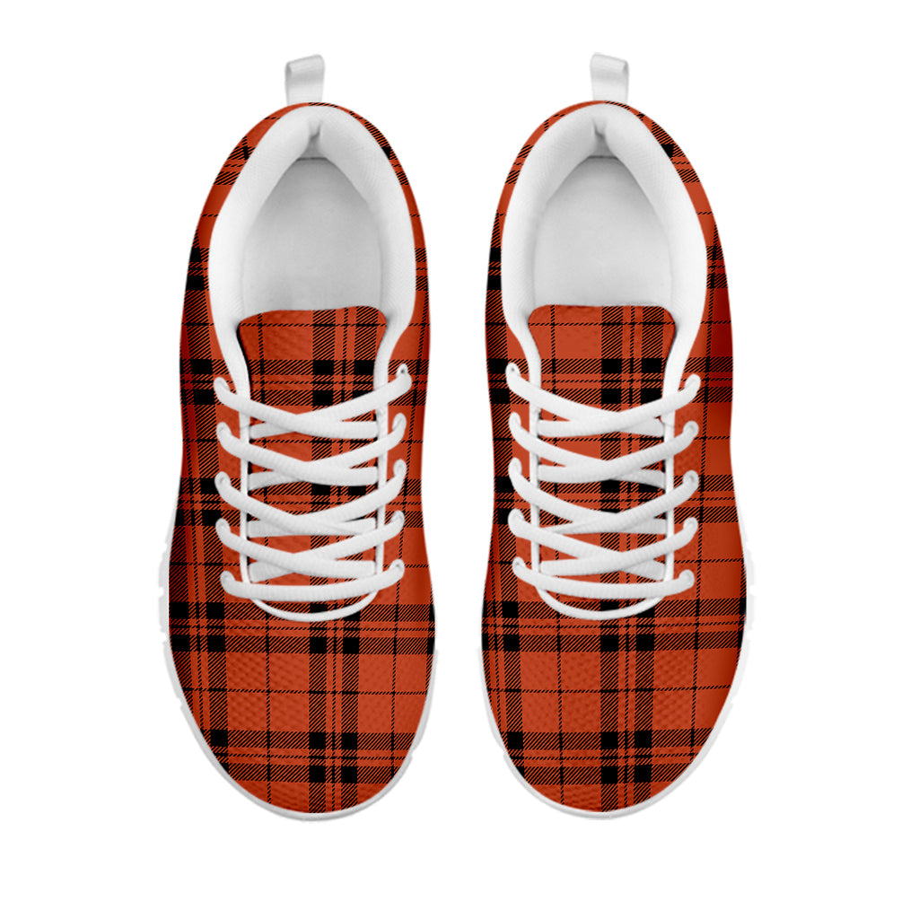 Orange And Black Tartan Pattern Print White Sneakers