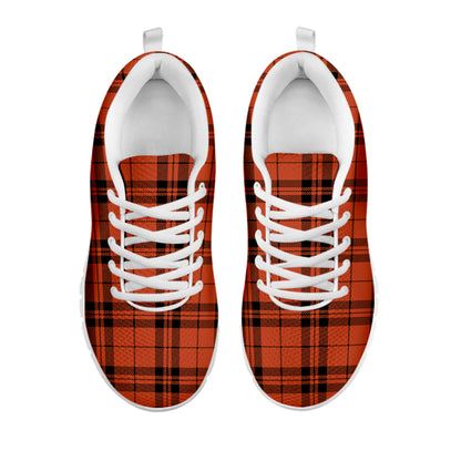 Orange And Black Tartan Pattern Print White Sneakers