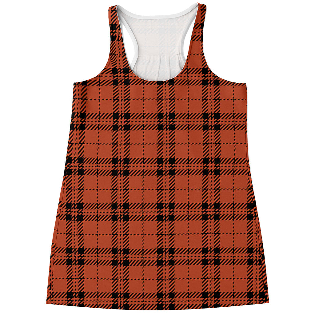 Orange And Black Tartan Pattern Print Women's Racerback Tank Top