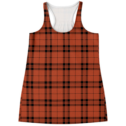 Orange And Black Tartan Pattern Print Women's Racerback Tank Top