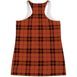 Orange And Black Tartan Pattern Print Women's Racerback Tank Top