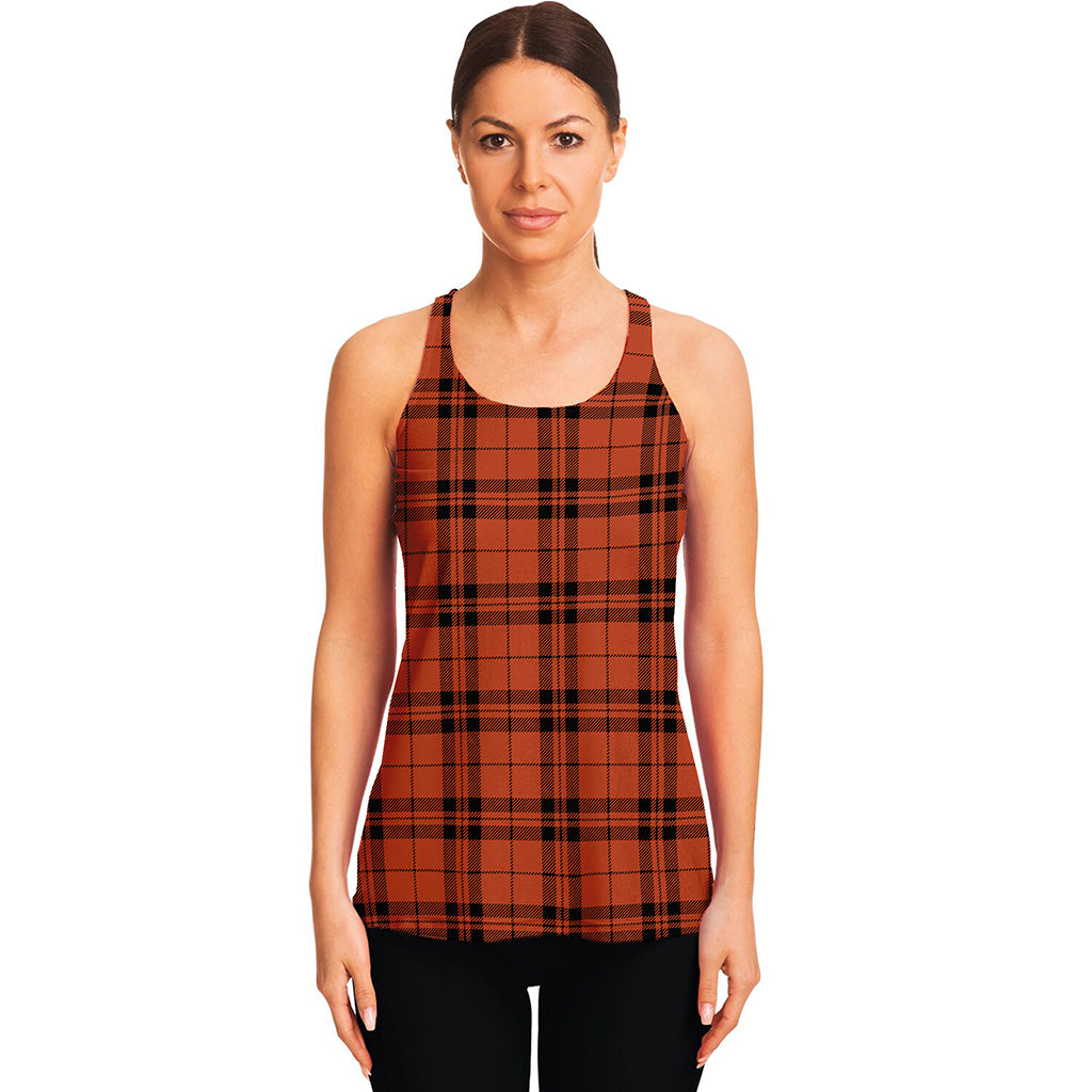 Orange And Black Tartan Pattern Print Women's Racerback Tank Top