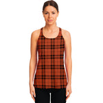 Orange And Black Tartan Pattern Print Women's Racerback Tank Top
