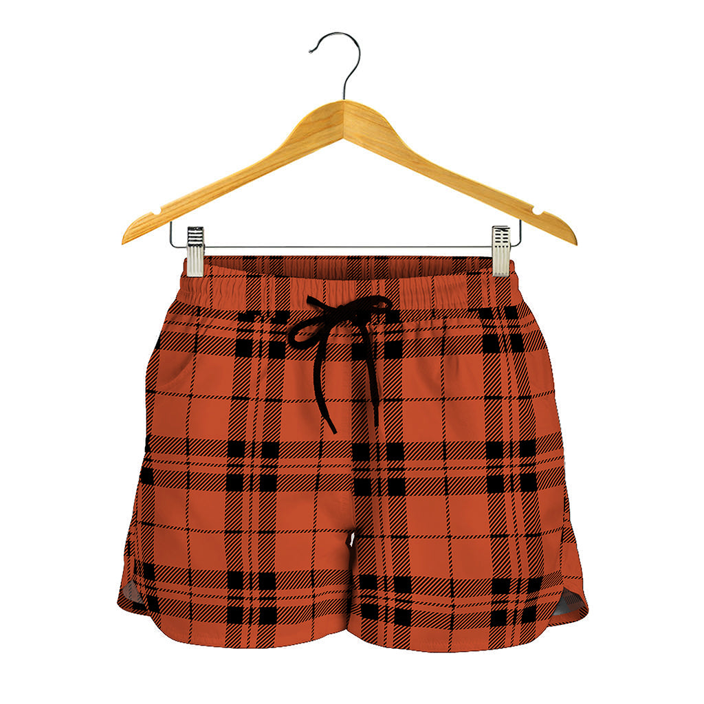 Orange And Black Tartan Pattern Print Women's Shorts