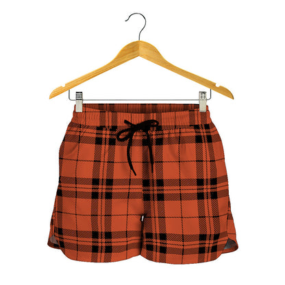 Orange And Black Tartan Pattern Print Women's Shorts
