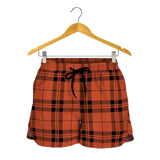 Orange And Black Tartan Pattern Print Women's Shorts