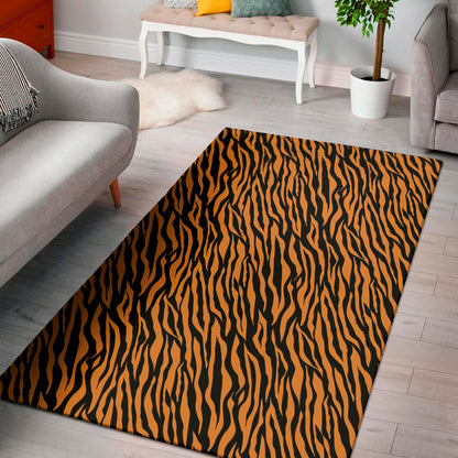 Orange And Black Tiger Stripe Print Area Rug