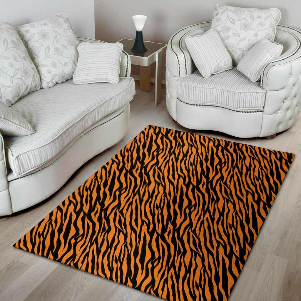 Orange And Black Tiger Stripe Print Area Rug