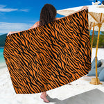 Orange And Black Tiger Stripe Print Beach Sarong Wrap