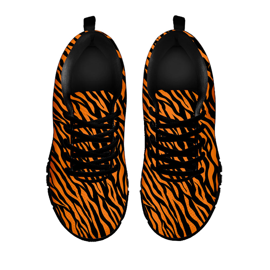Orange And Black Tiger Stripe Print Black Sneakers