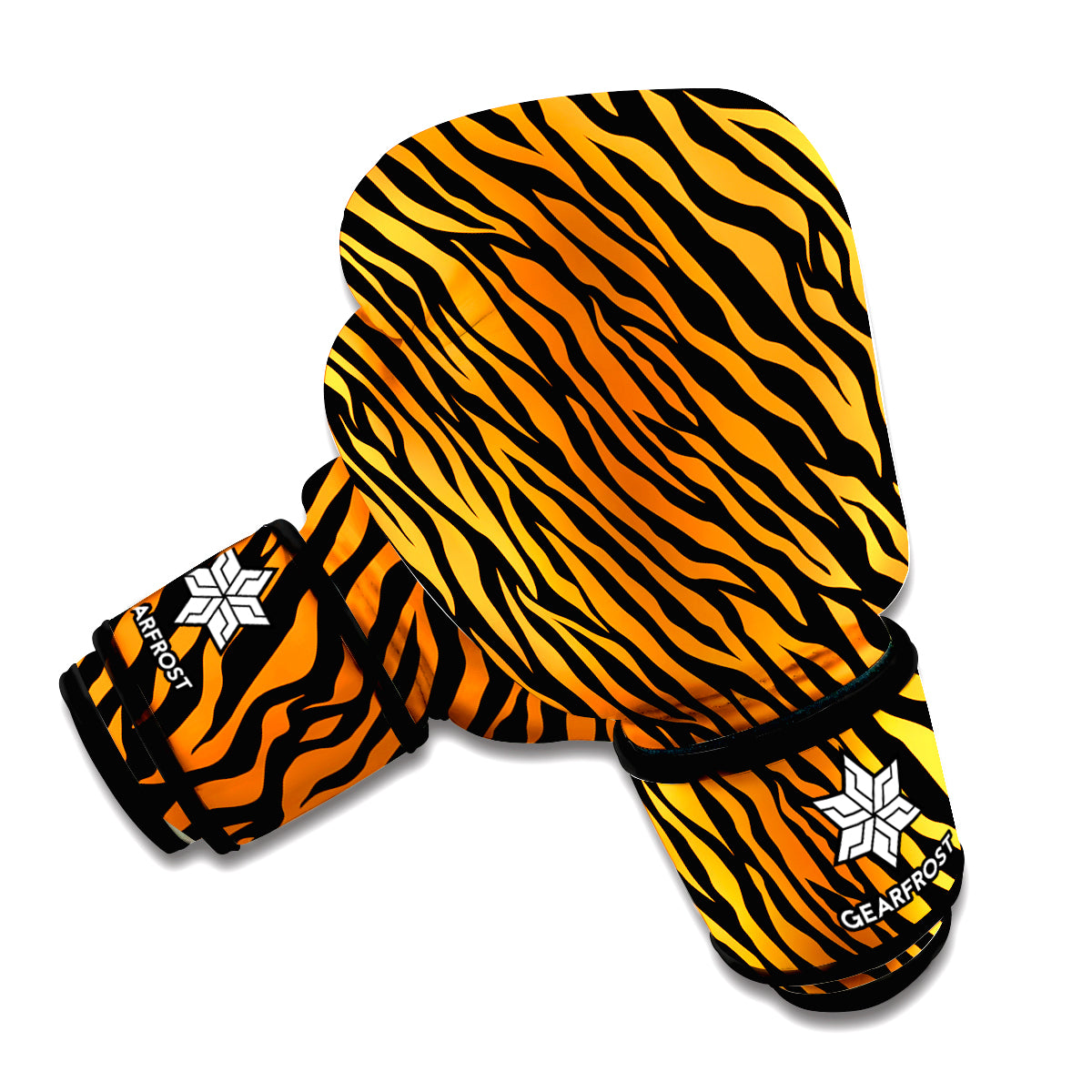 Orange And Black Tiger Stripe Print Boxing Gloves