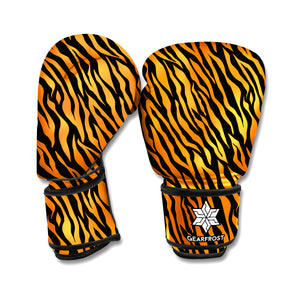 Orange And Black Tiger Stripe Print Boxing Gloves