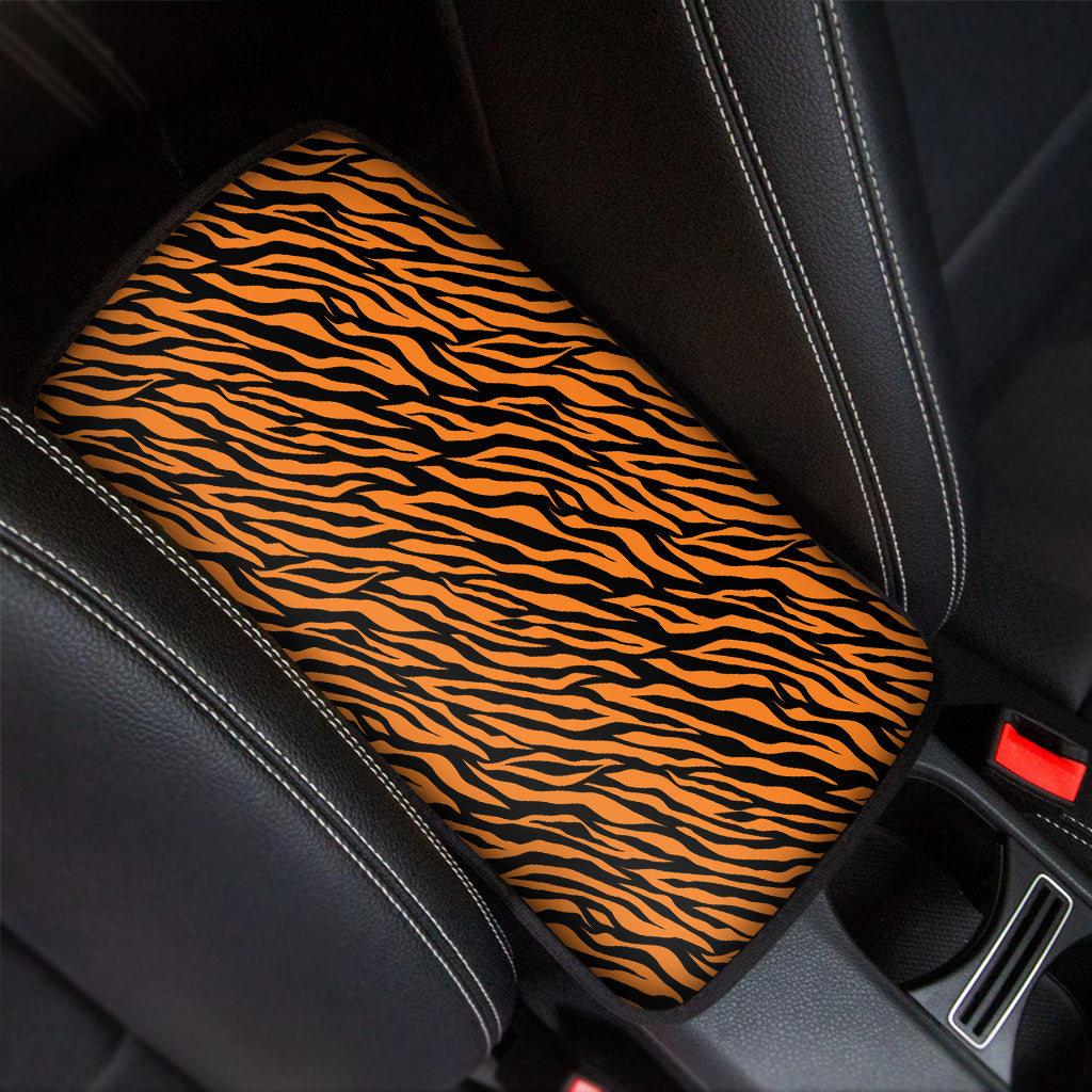 Orange And Black Tiger Stripe Print Car Center Console Cover