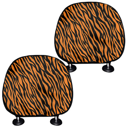 Orange And Black Tiger Stripe Print Car Headrest Covers