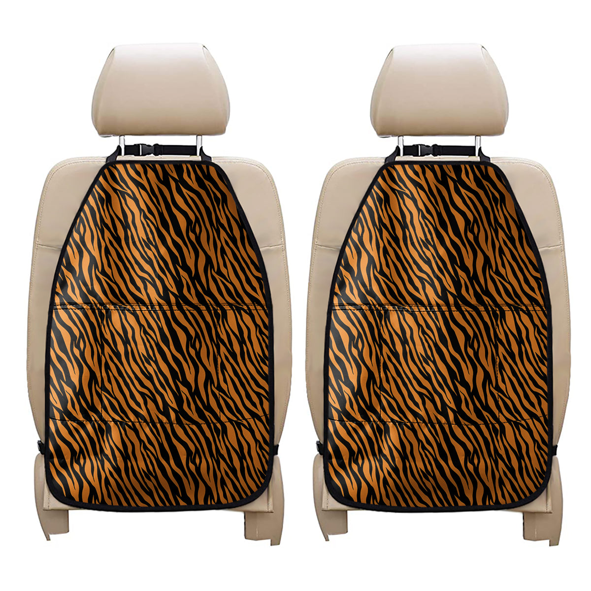 Orange And Black Tiger Stripe Print Car Seat Organizers