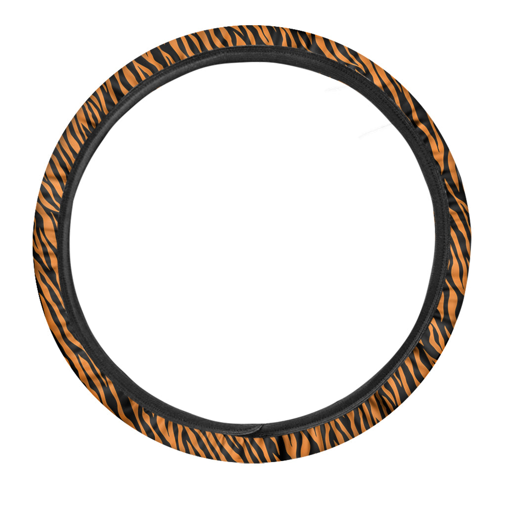 Orange And Black Tiger Stripe Print Car Steering Wheel Cover