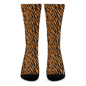 Orange And Black Tiger Stripe Print Crew Socks