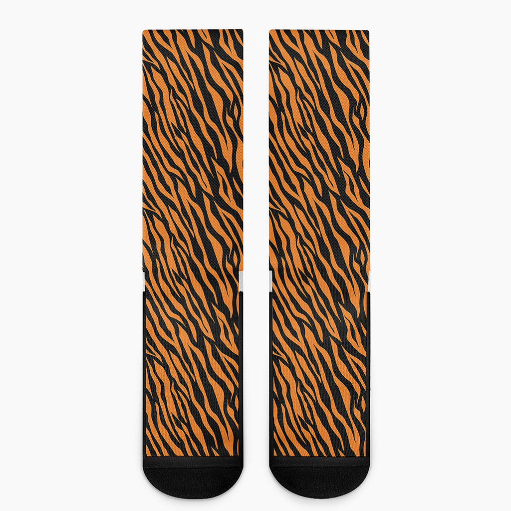 Orange And Black Tiger Stripe Print Crew Socks