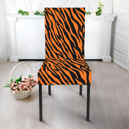 Orange And Black Tiger Stripe Print Dining Chair Slipcover