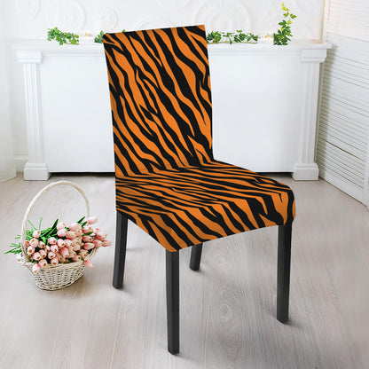Orange And Black Tiger Stripe Print Dining Chair Slipcover