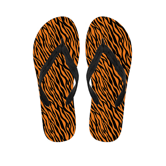 Orange And Black Tiger Stripe Print Flip Flops