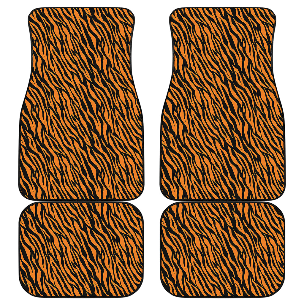 Orange And Black Tiger Stripe Print Front and Back Car Floor Mats