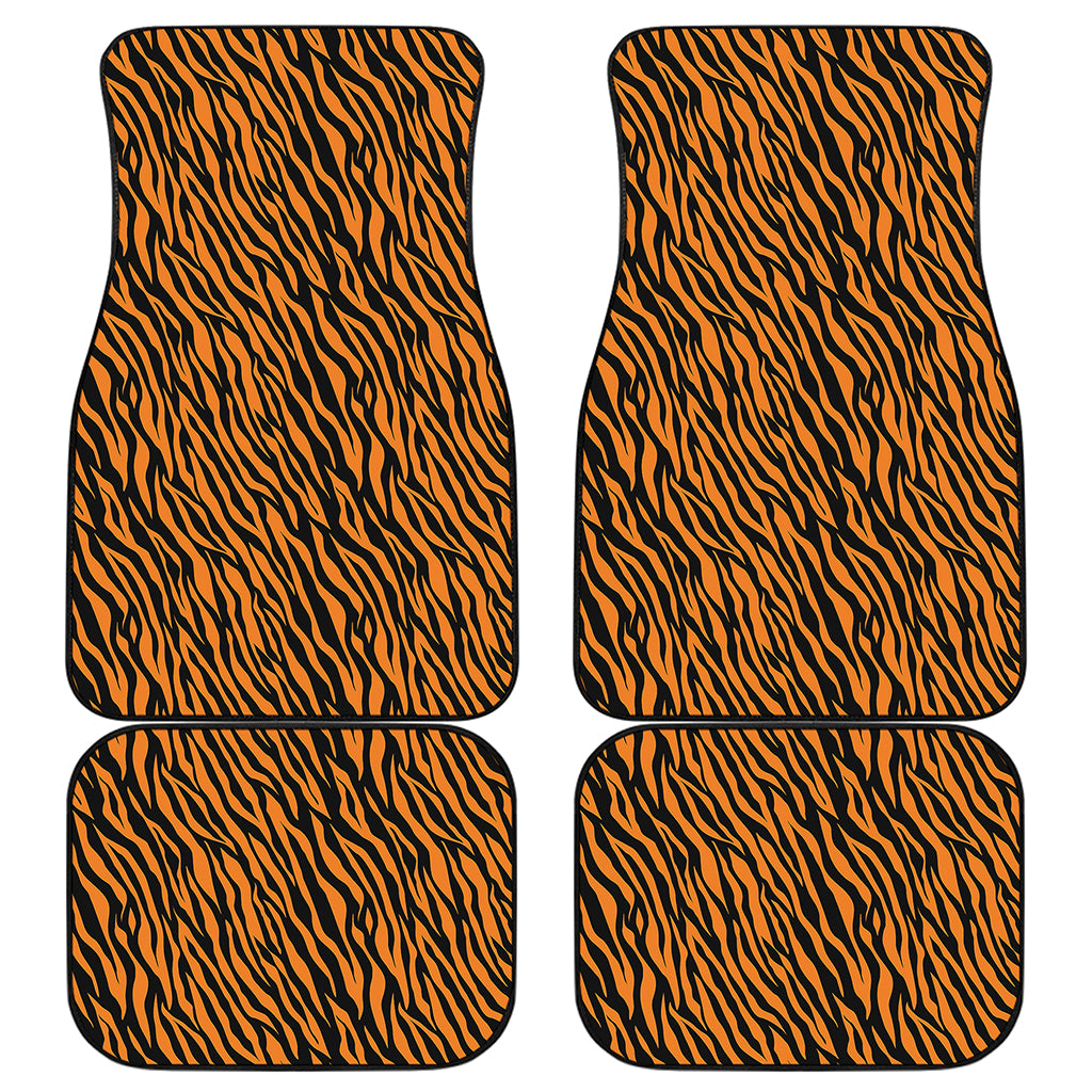 Orange And Black Tiger Stripe Print Front and Back Car Floor Mats