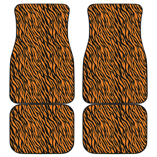 Orange And Black Tiger Stripe Print Front and Back Car Floor Mats
