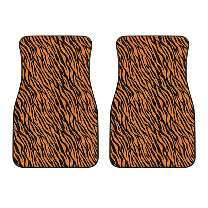 Orange And Black Tiger Stripe Print Front Car Floor Mats