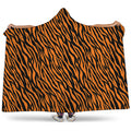 Orange And Black Tiger Stripe Print Hooded Blanket