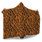 Orange And Black Tiger Stripe Print Hooded Blanket